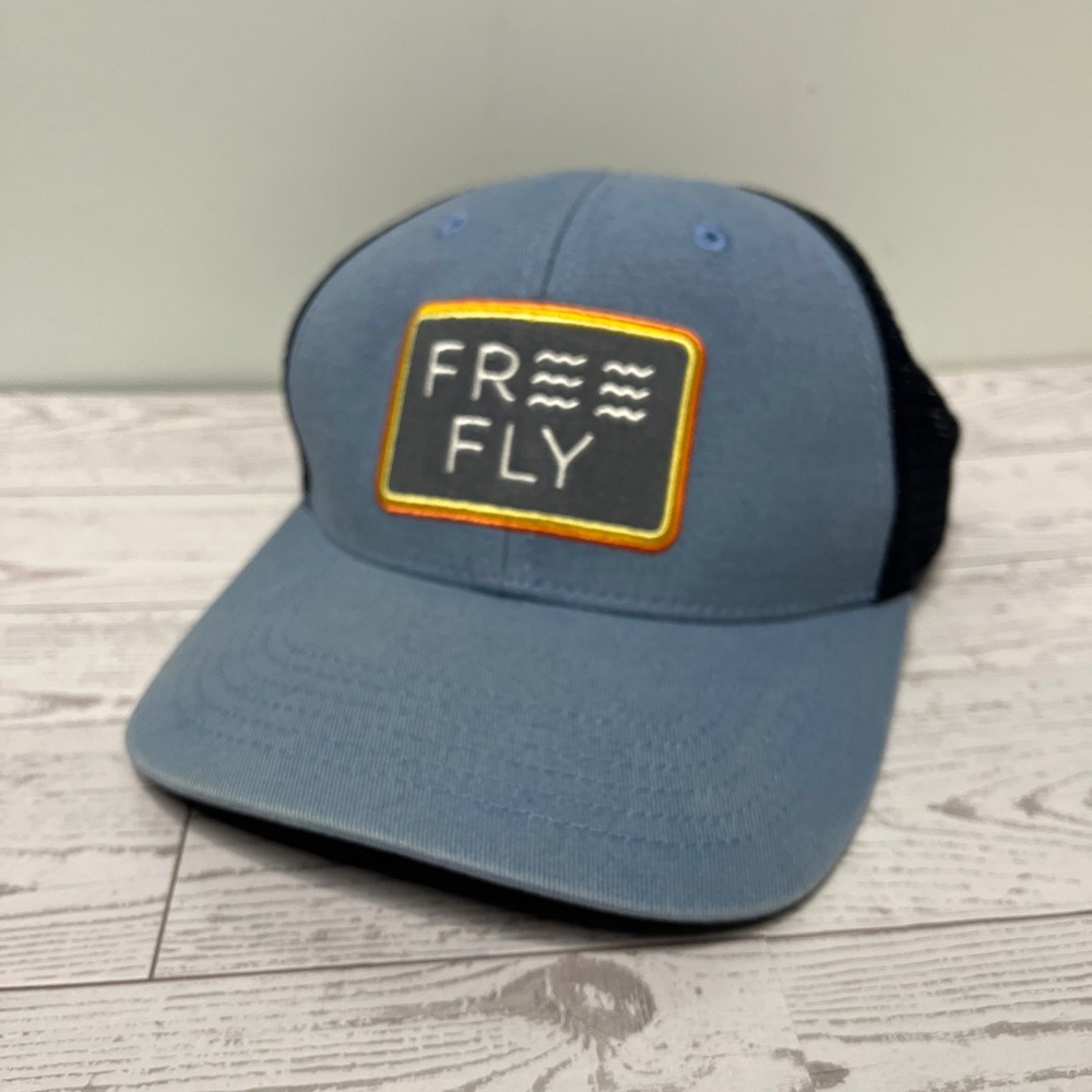 Free Fly Mens Blue Black Trucker Hat Mesh Back Embroidered‎ Logo
